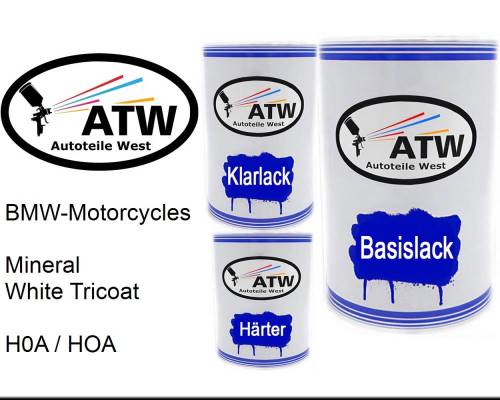BMW-Motorcycles, Mineral White Tricoat, H0A / HOA: 500ml Lackdose + 500ml Klarlack + 250ml Härter - Set, von ATW Autoteile West.